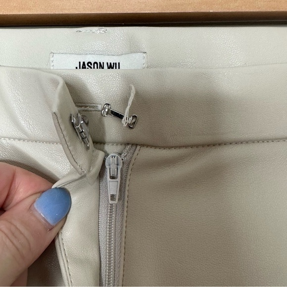 NWT Jason Wu XS Vegan Faux Leather Neutral Split Leg Trousers - Picture 7 of 10